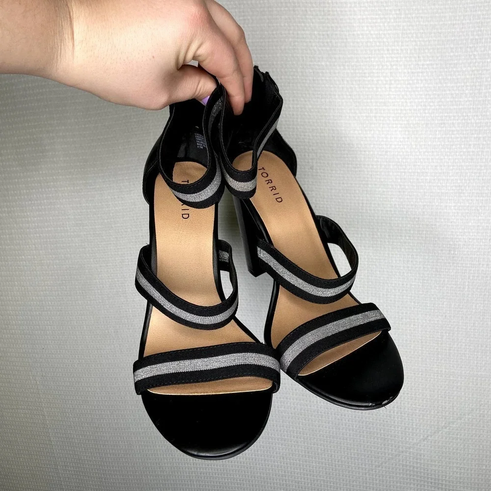 Torrid | Strappy Black High Heel Shoes Sparkley 9.5W‎